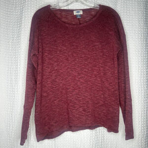 Women's Small Petite Old Navy Long Sleeve Knit Red Burgandy Tee Shirt